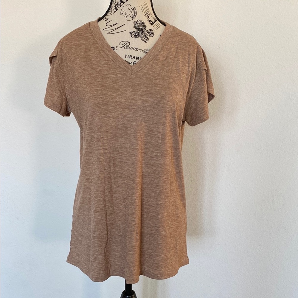 Casual Brown V-Neck Women's Top